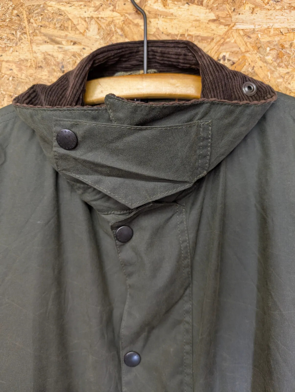 Barbour Border Wax Jacket Mens XXL C46 Olive Green Tartan Lining Cord Collar