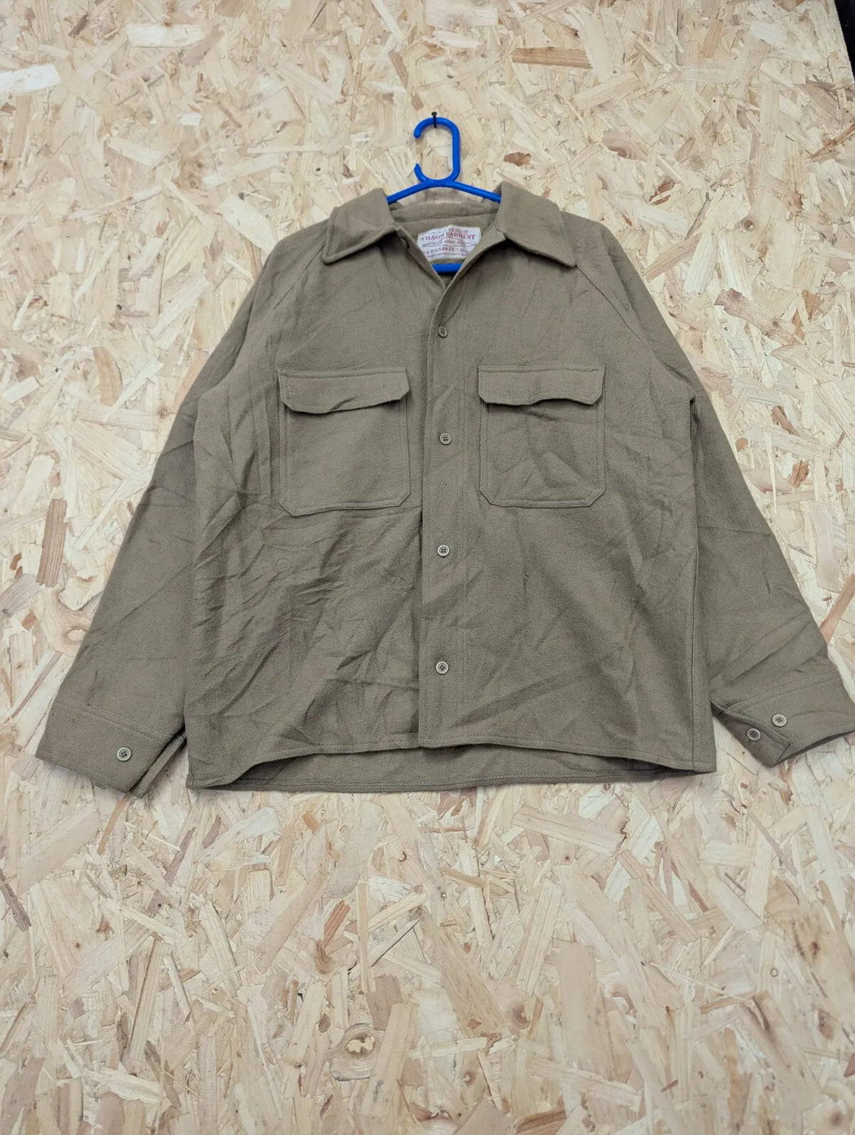 Filson Jac Shirt Mens XL Tan Beige Virgin Wool Button Up Patch Pockets USA Made