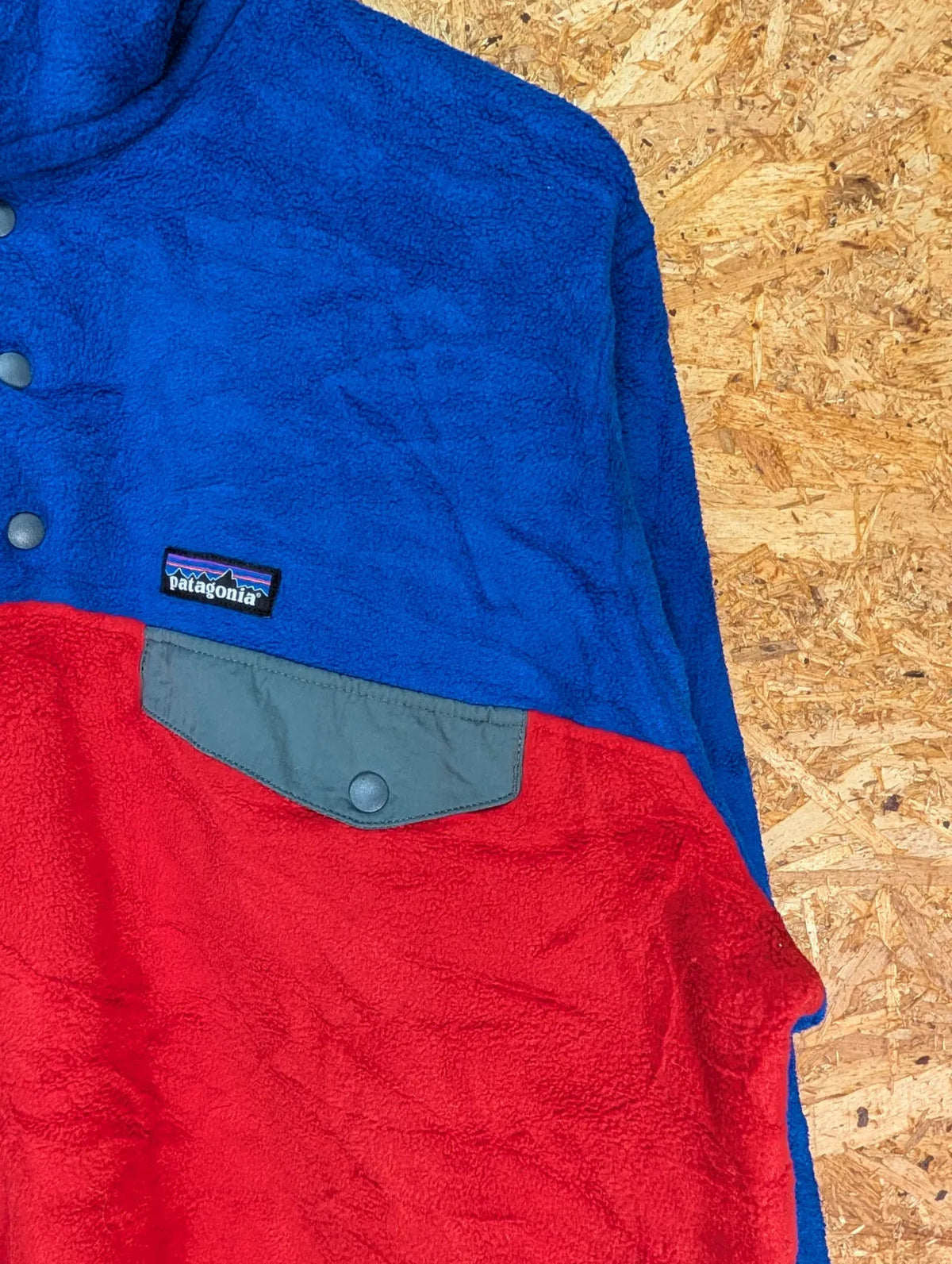 Patagonia Synchilla Fleece Mens Large Blue Red Snap-T Pullover Hiking Walking