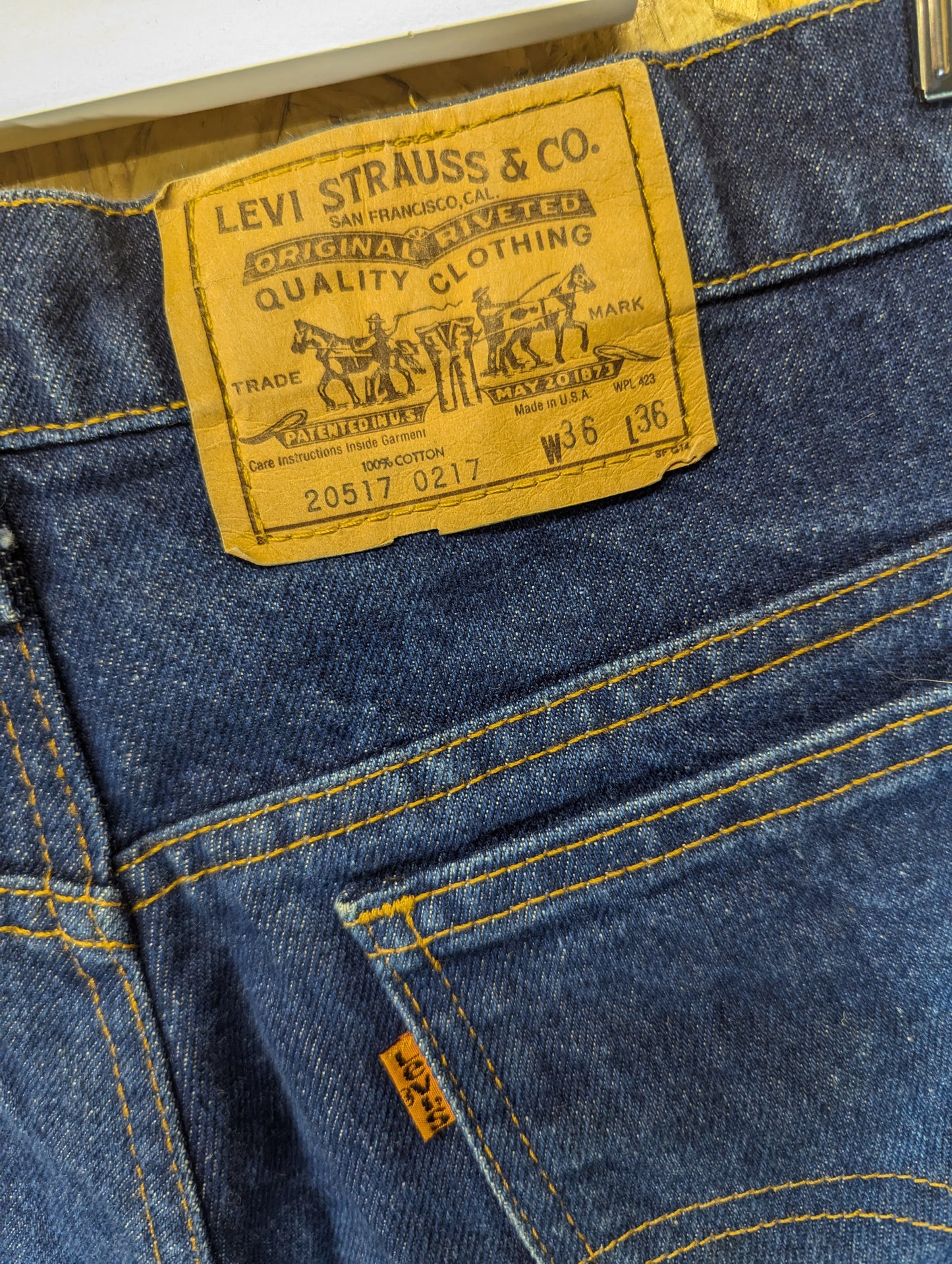 Levis 517 Mid Blue Wash Jeans Bootcut Orange Tab Made USA Vintage 1986 W36 L36