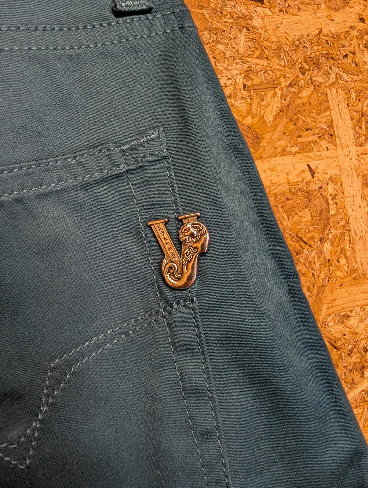 Versace Jeans W33 L34 Teal Blue Cotton Chino Trousers Zip Fly Made In Italy