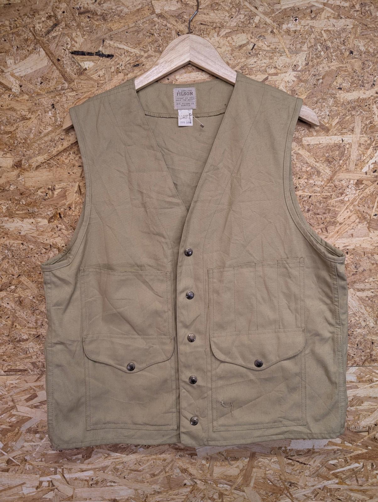 Filson Dry Cloth Vest 40 Medium Gilet Beige Made USA Canvas Sleeveless Tin Cloth