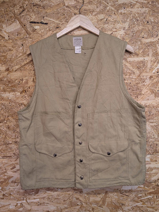 Filson Dry Cloth Vest 40 Medium Gilet Beige Made USA Canvas Sleeveless Tin Cloth