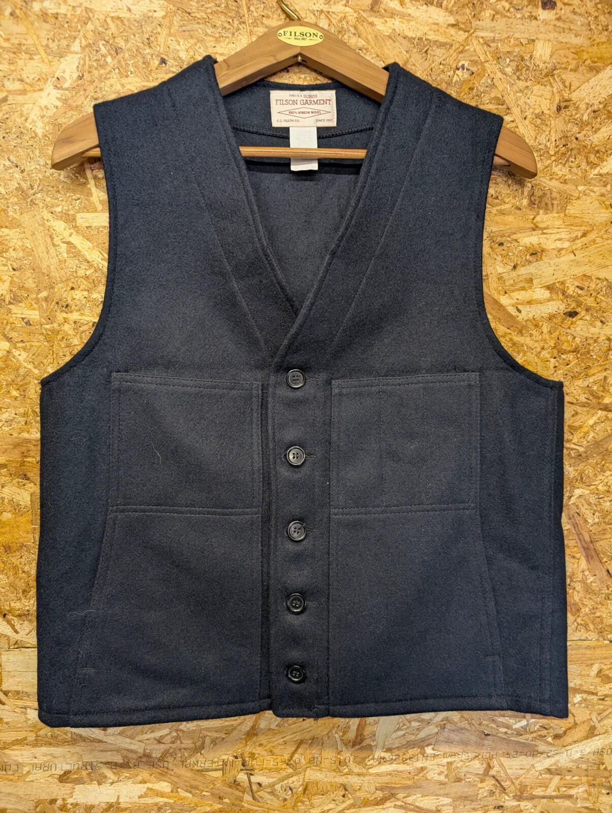 Filson Mackinaw Wool Vest Mens Medium 40 Navy Blue USA Made Button Up Gilet
