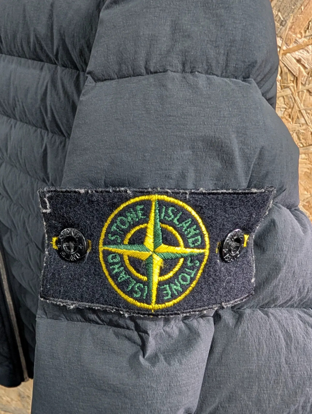 Stone Island Puffer Jacket Men Small Black Hood Loom Woven Down Chamber Stretch
