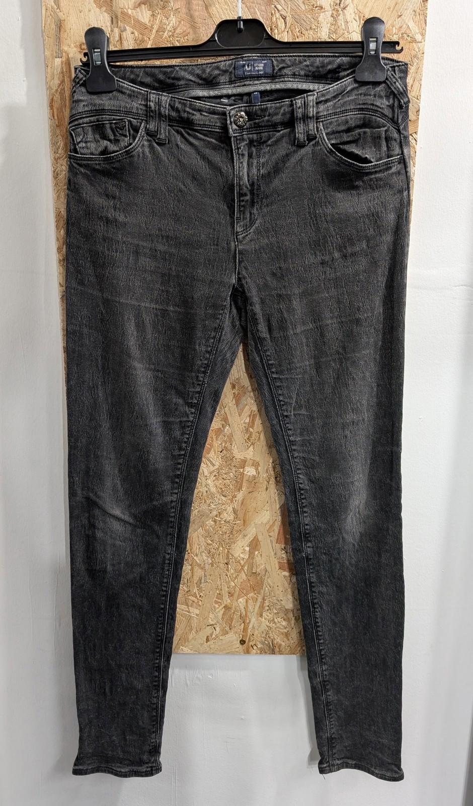 Armani Jeans Womens W29 Skinny Denim Black Grey Logo Stretch Texture Zipper Fly