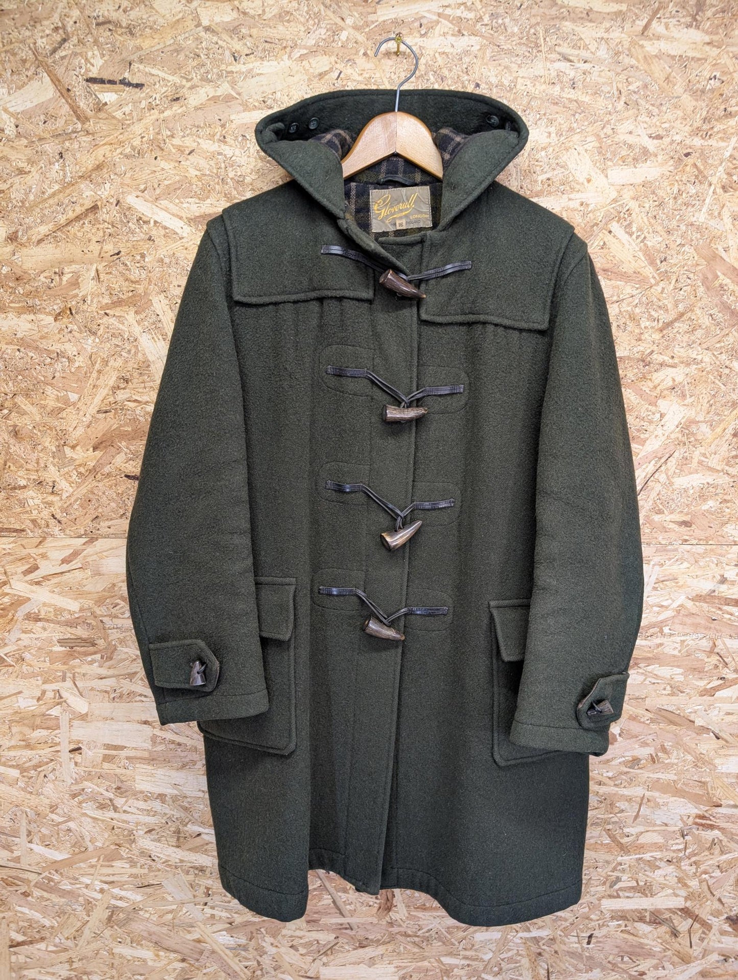Vintage 50s Gloverall Duffle Coat Wool Heavy Bottle Green Made England 16 Medium