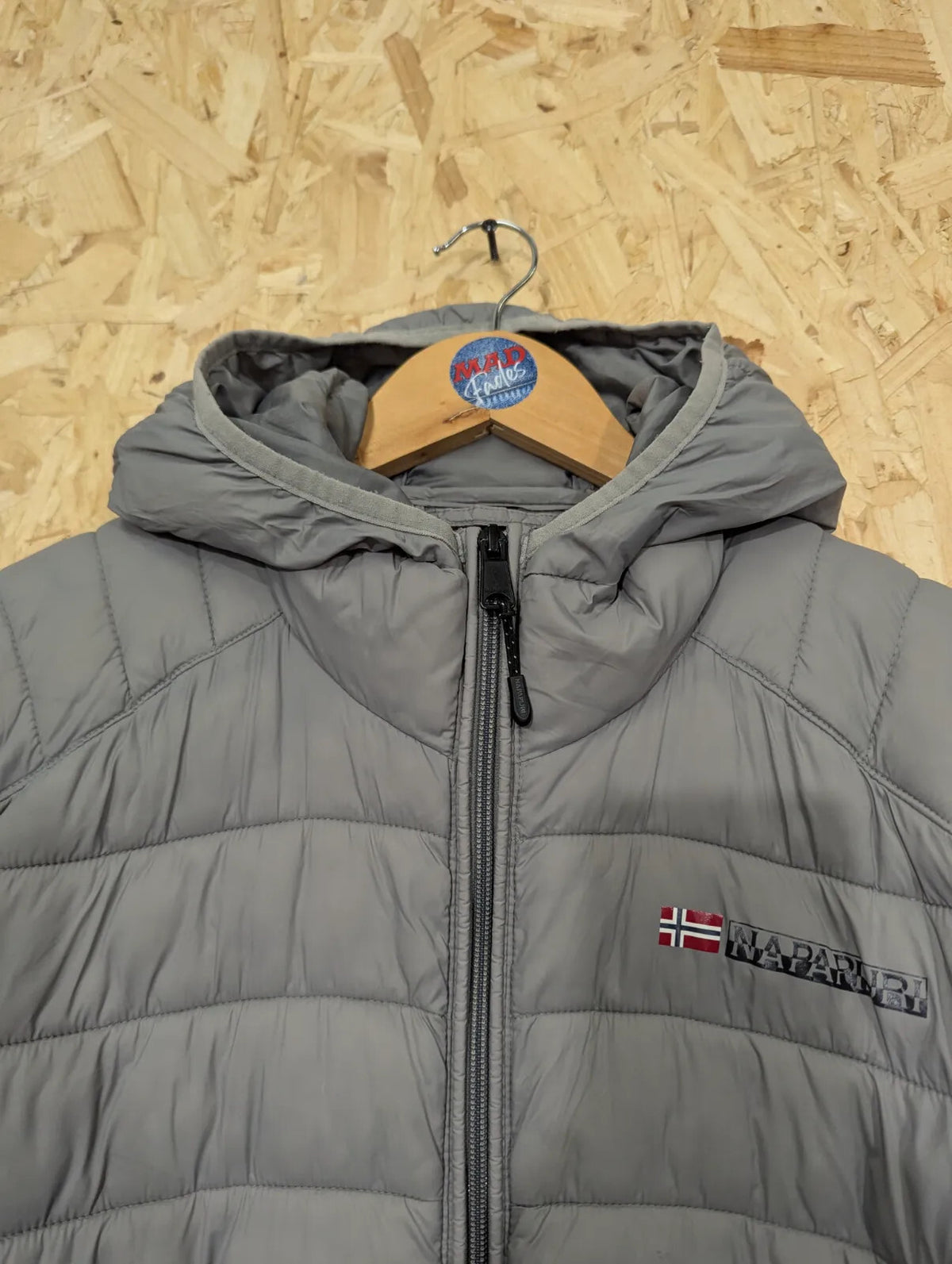 Napapijri Puffer Jacket Mens Medium Grey Quilted Hooded Padded Insulated Coat