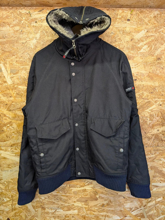 Woolrich Hooded Bomber Jacket Mens Medium Black Thermolite Canvas Fleece Snorkel