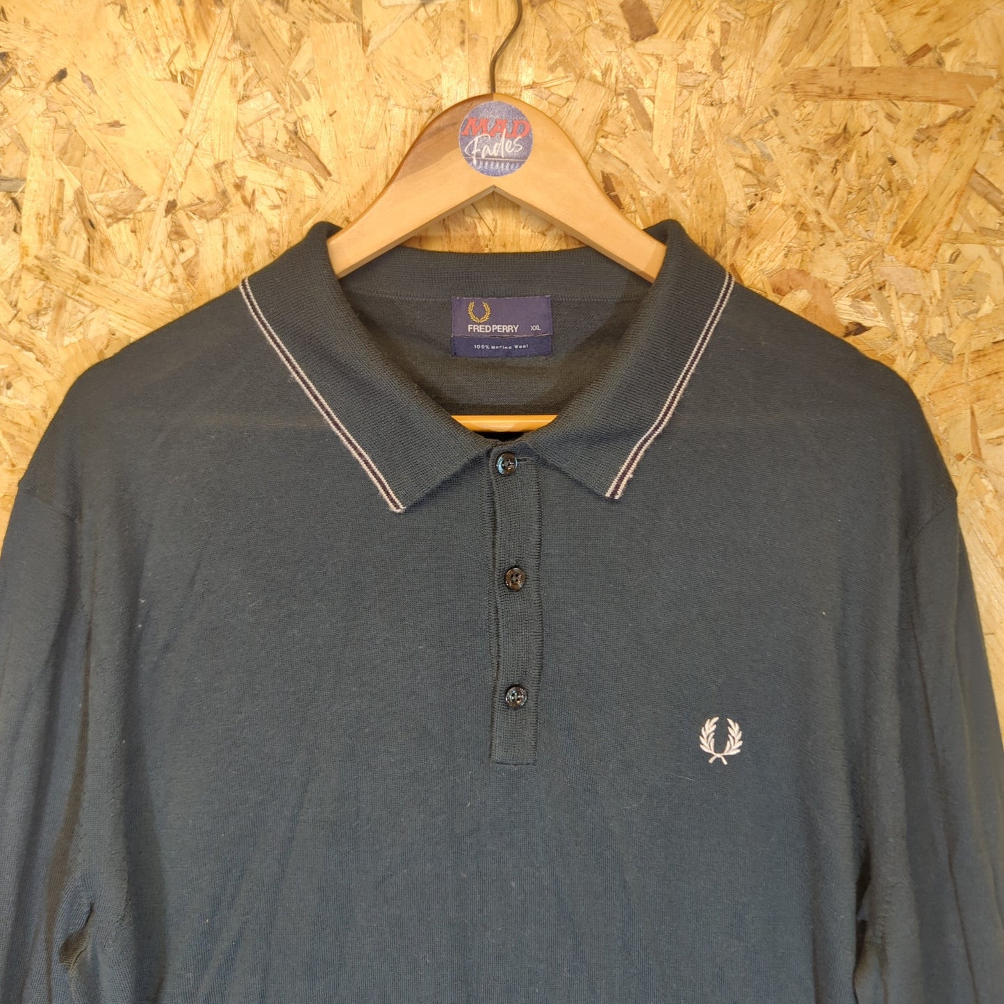 Fred Perry Merino Wool Long Sleeve Polo Shirt Jumper British Racing Green 2XL