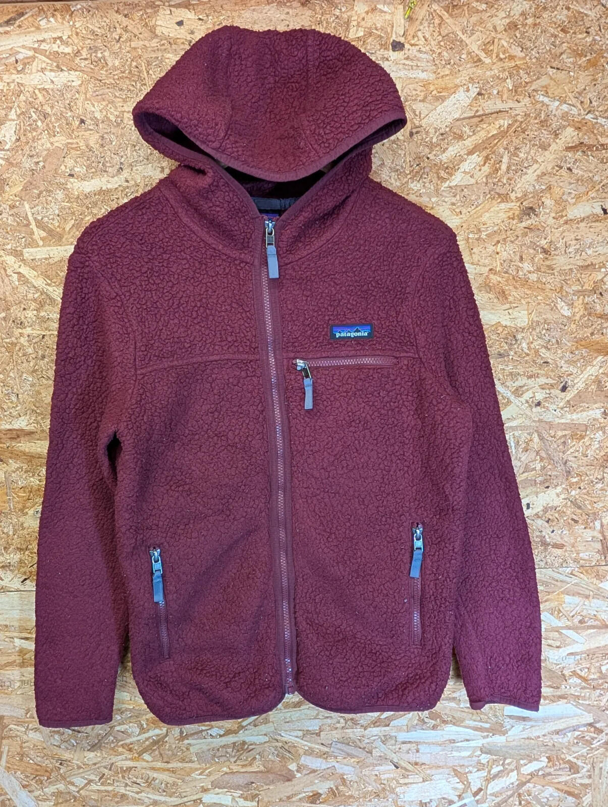 Patagonia Fleece Hoodie Jacket Women XS Sherpa Full Zip Burgundy Deep Pile Retro