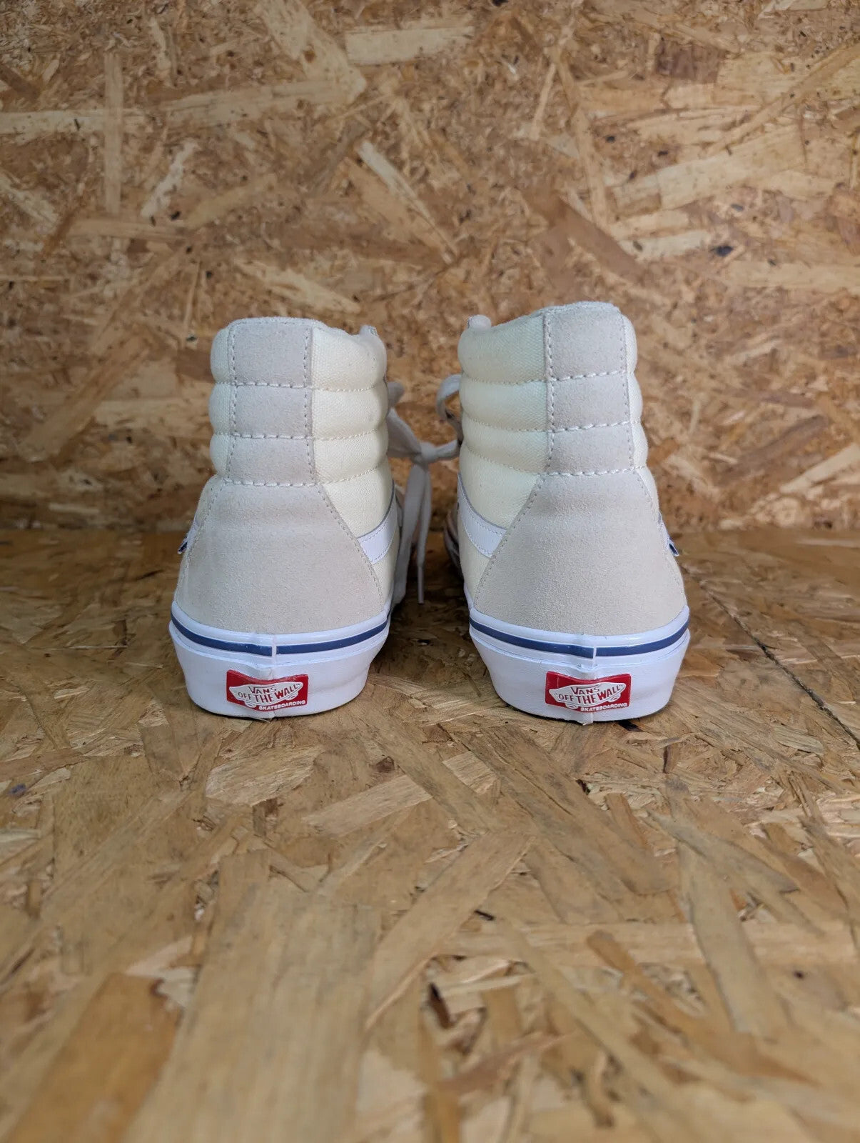 Vans High Top Trainers UK9.5 Cream Canvas Suede Logo Skateboarding Streetwear