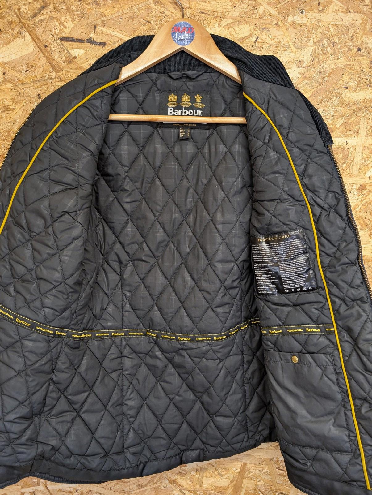 Barbour International Heyford Wax Jacket UK 8 Women Navy Blue Quilted Lined Belt