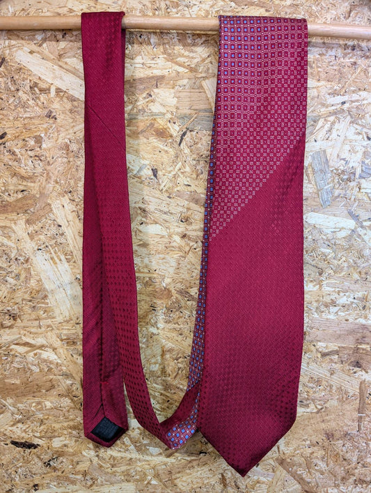 DKNY Burgundy Red And Blue Geometric Pattern Silk Tie 60" 152cm