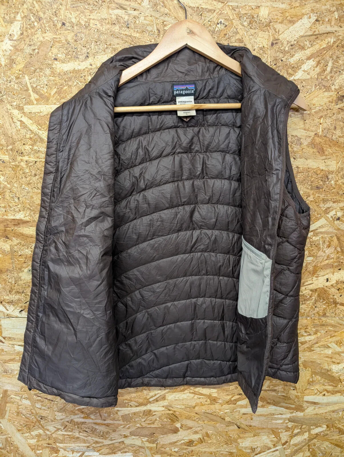 Patagonia Down Sweater Vest Womens Large Brown Full Zip Quilted Puffer Gilet
