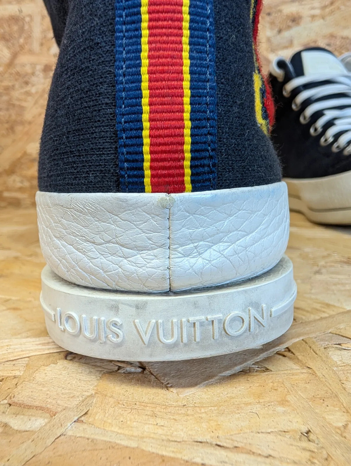 Louis Vuitton Leather High Top Sneakers UK 9.5 Navy Blue Canvas LV Logo mi Italy