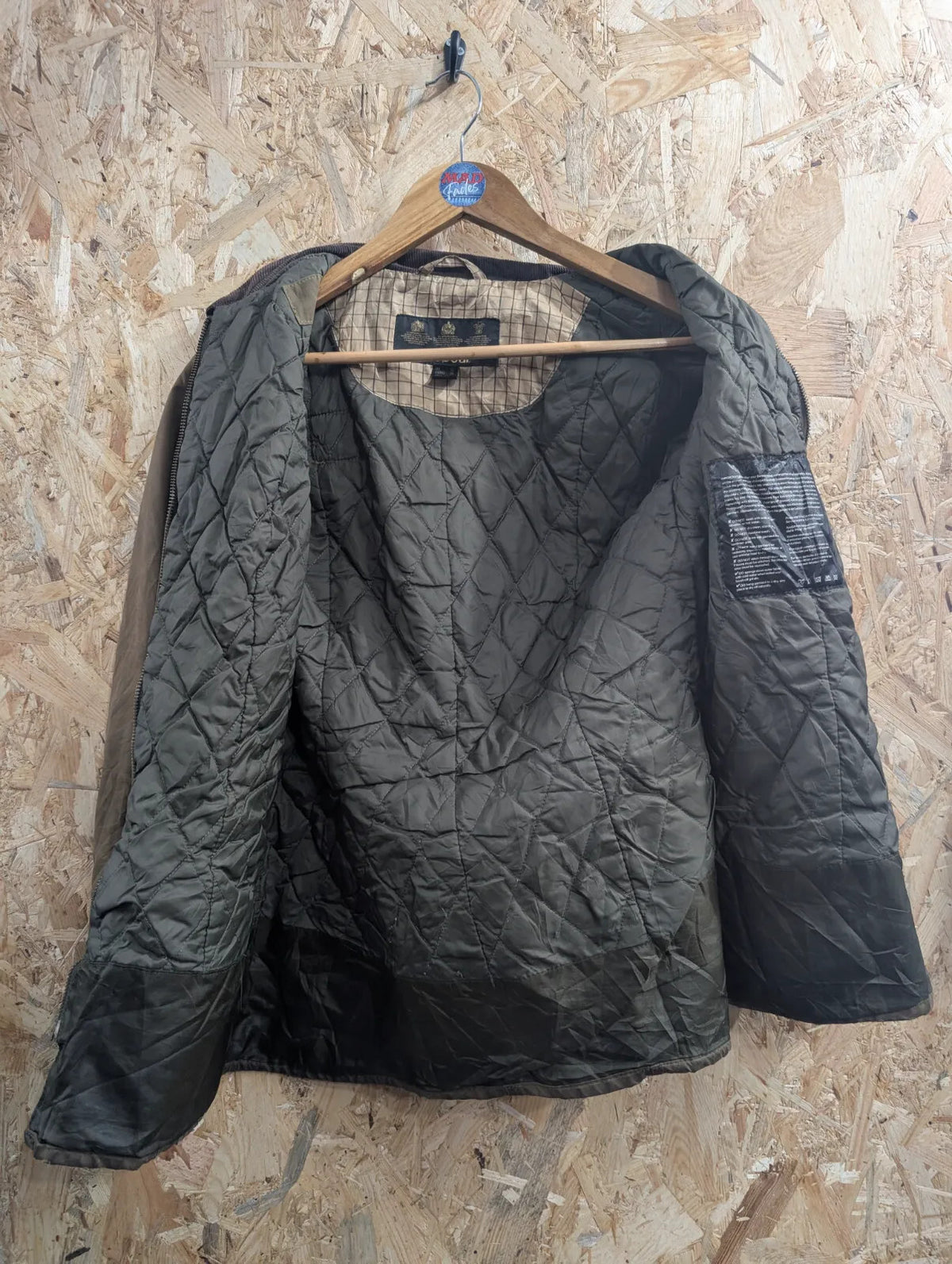 Barbour Sapey Wax Jacket Womens UK10 Khaki Green Cotton Quilted Corduroy Utility