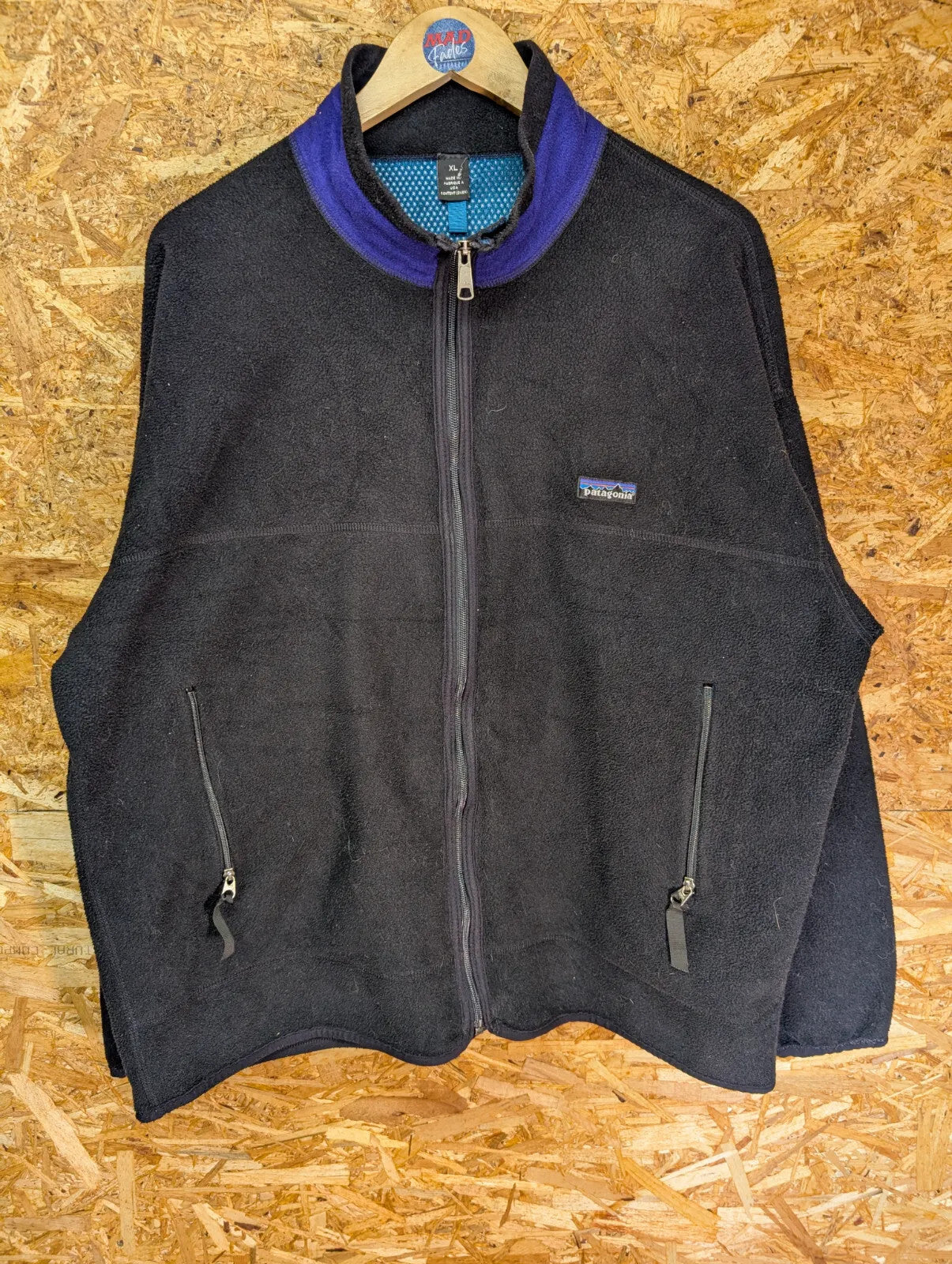 Vintage Patagonia P.E.F Full Zip Fleece Jacket Mens XL Black Blue USA Made 90s