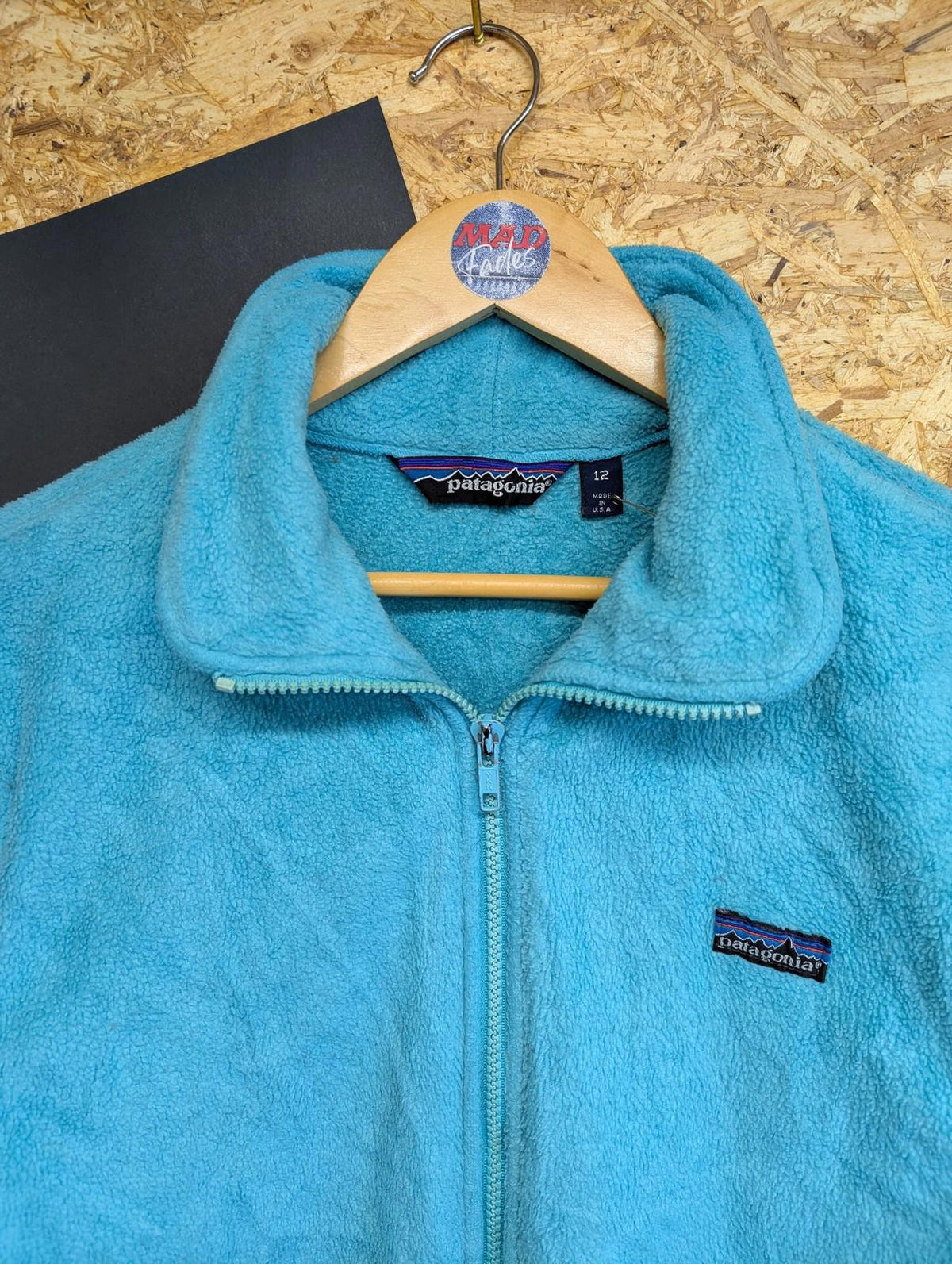 Vintage Patagonia Fleece Jacket Womens Size 12 Full Zip Turquoise Blue 80s 90s