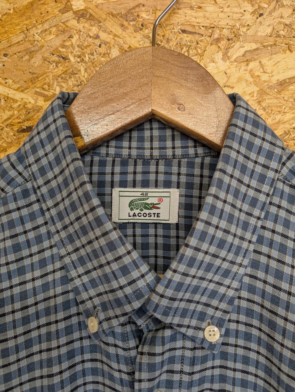 Lacoste Casual Shirt Large 42 Men Check Pattern Blue Long Sleeve Pocket Casuals