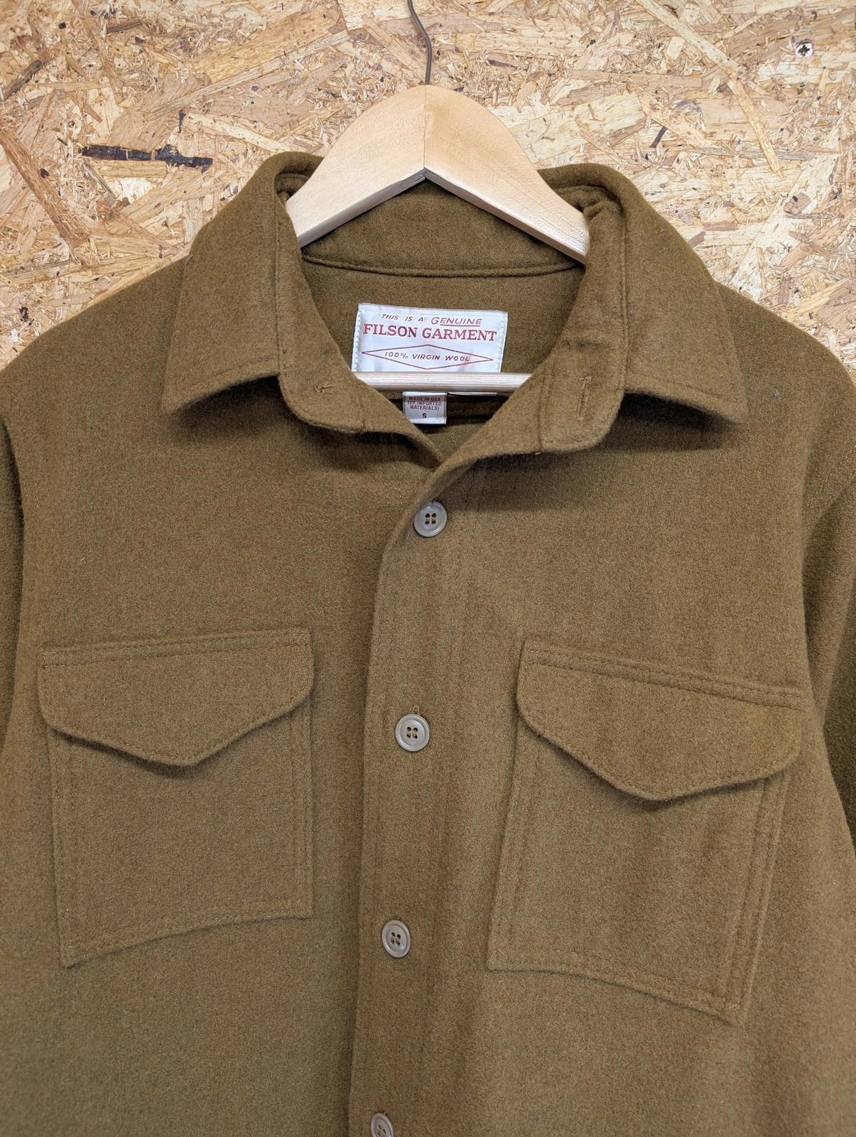 Filson Jac Wool Shirt Men Small Button-Up Heavy Duty Dark Tan Brown Overshirt