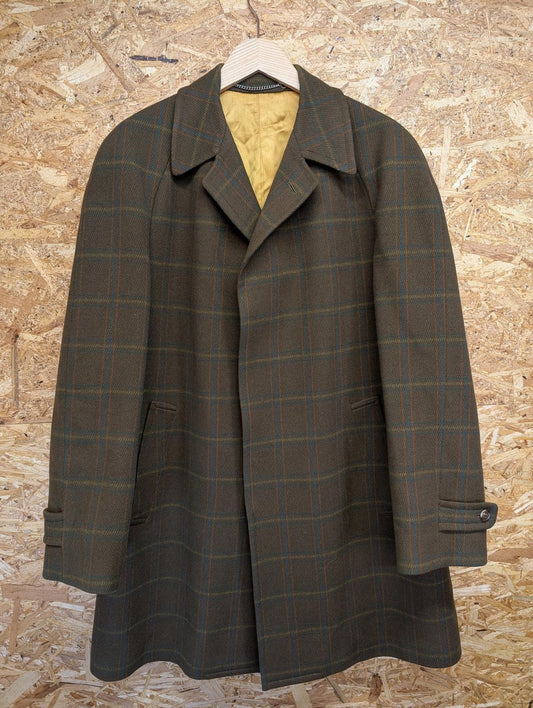 Bladen Overcoat Large Men Plaid Wool Long Jacket Khaki Green Brown Derby Vintage