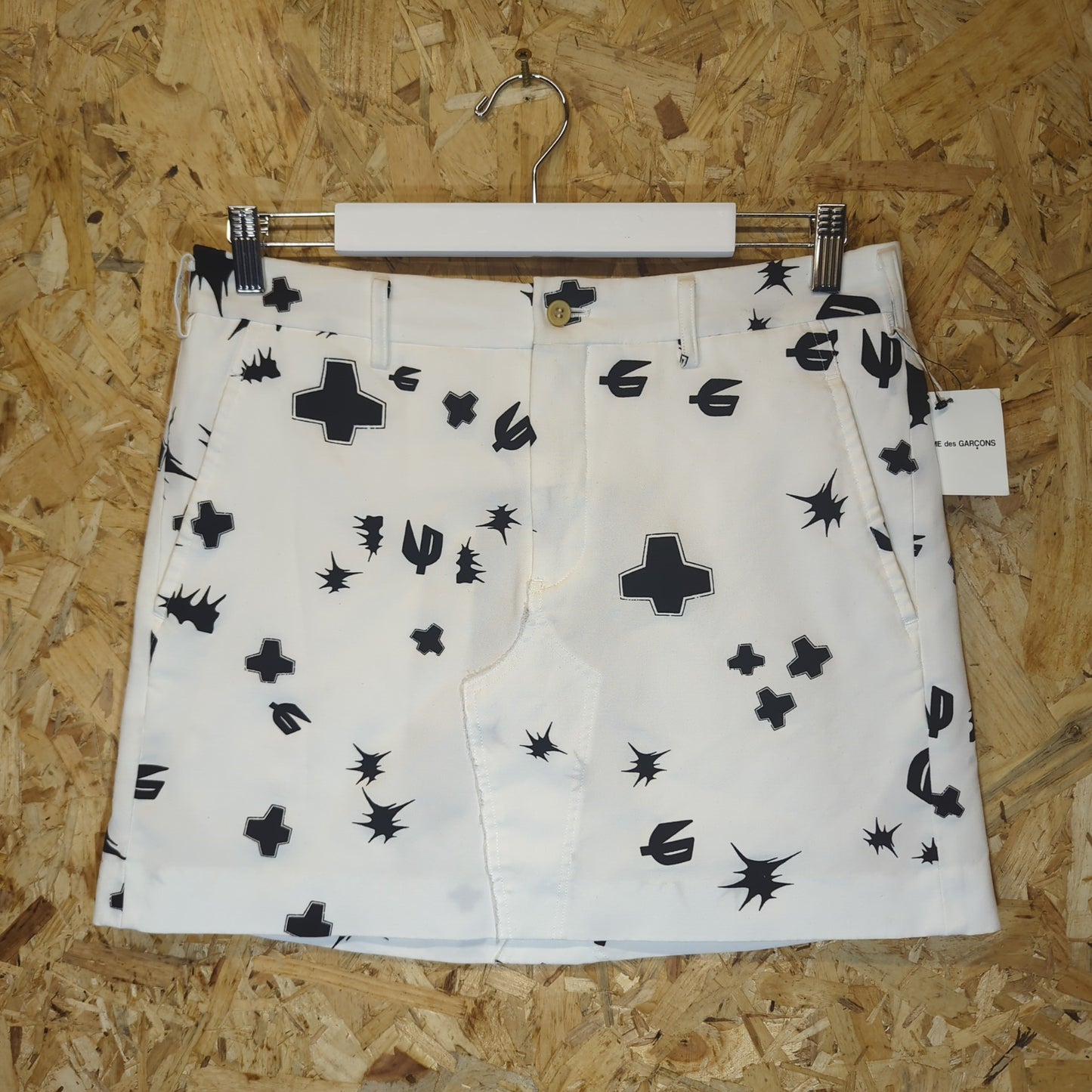 Comme Des Garcons Homme White Black Mini Skirt Belt Loops Small W30