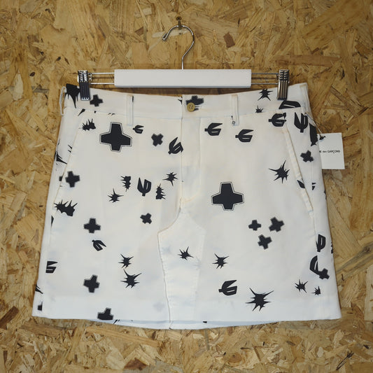 Comme Des Garcons Homme White Black Mini Skirt Belt Loops Small W30