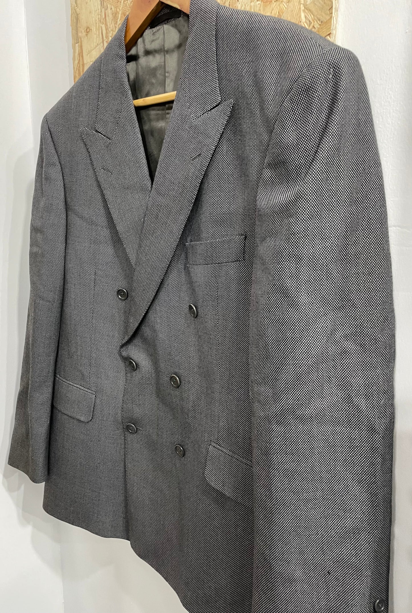 Aquascutum Double Breasted 3 Button Wool Grey Black Blazer Jacket Mens XL 44 S