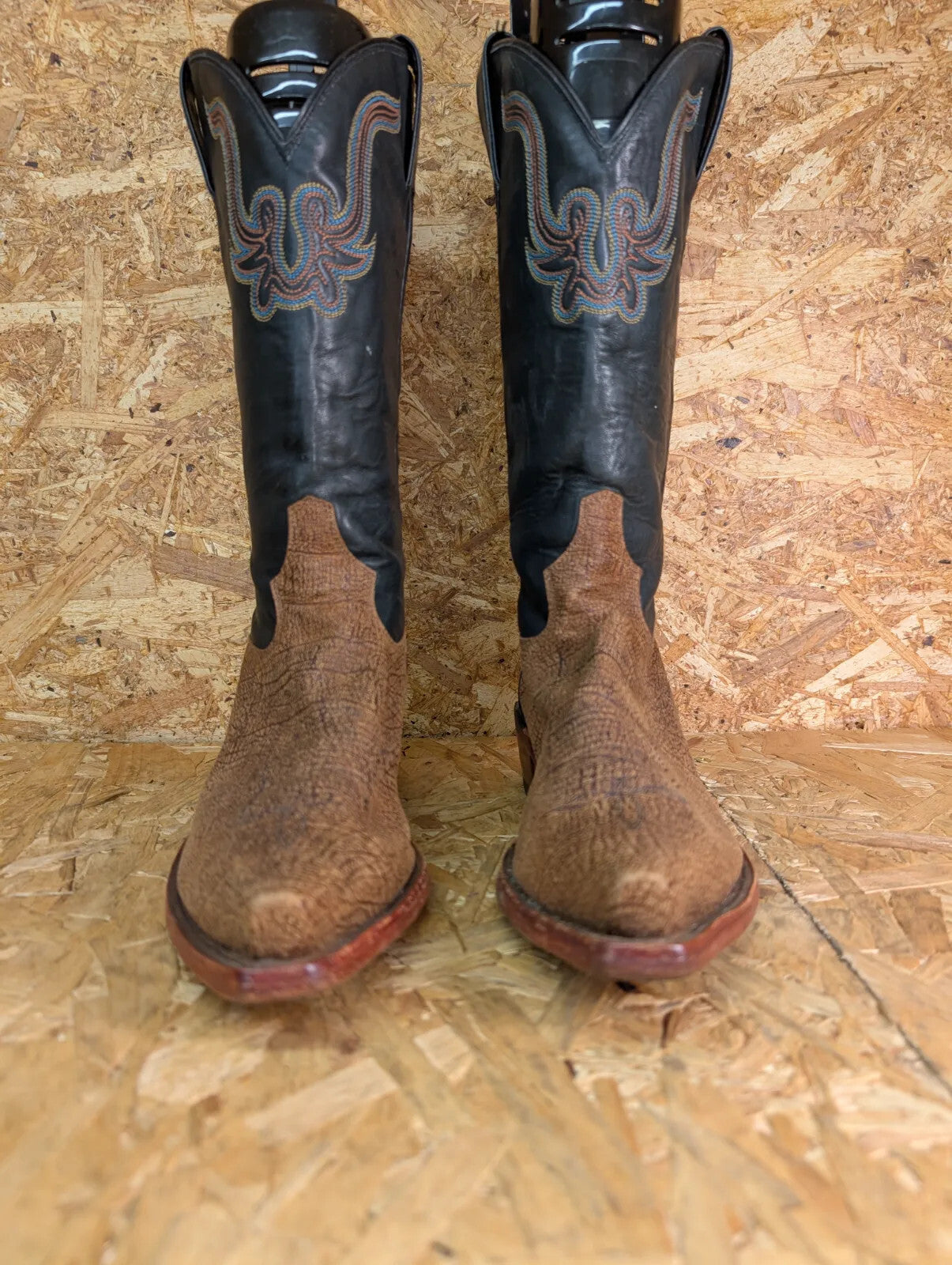 Tony Lama Cowboy Boots Mens UK8 Black Leather Western Embroidered Vintage 90s