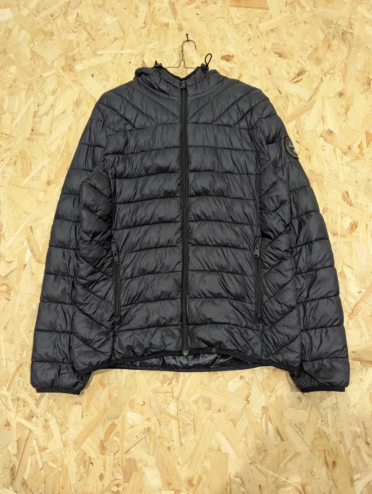 Napapijri Puffer Jacket Mens Medium Black Quilted Insulated Padded Lightweight
