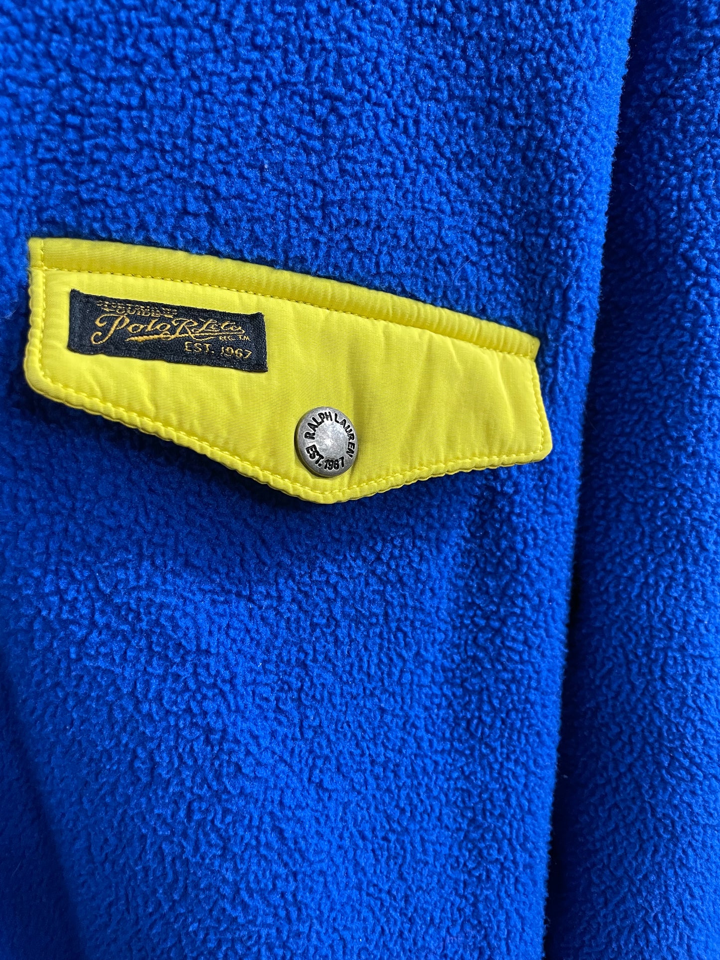 Ralph Lauren Polo Warm Fleece Pullover Jumper 1/4 Zip Blue Yellow Mens Large