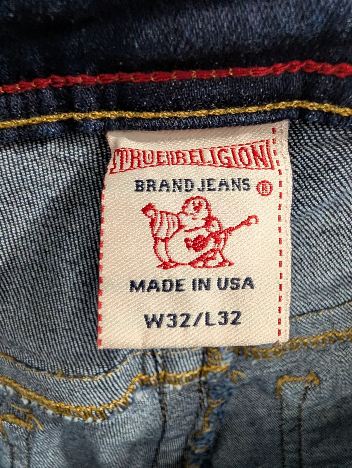 True Religion Slim Jeans Mens W32 L32 Navy Blue Straight Denim Button USA Made