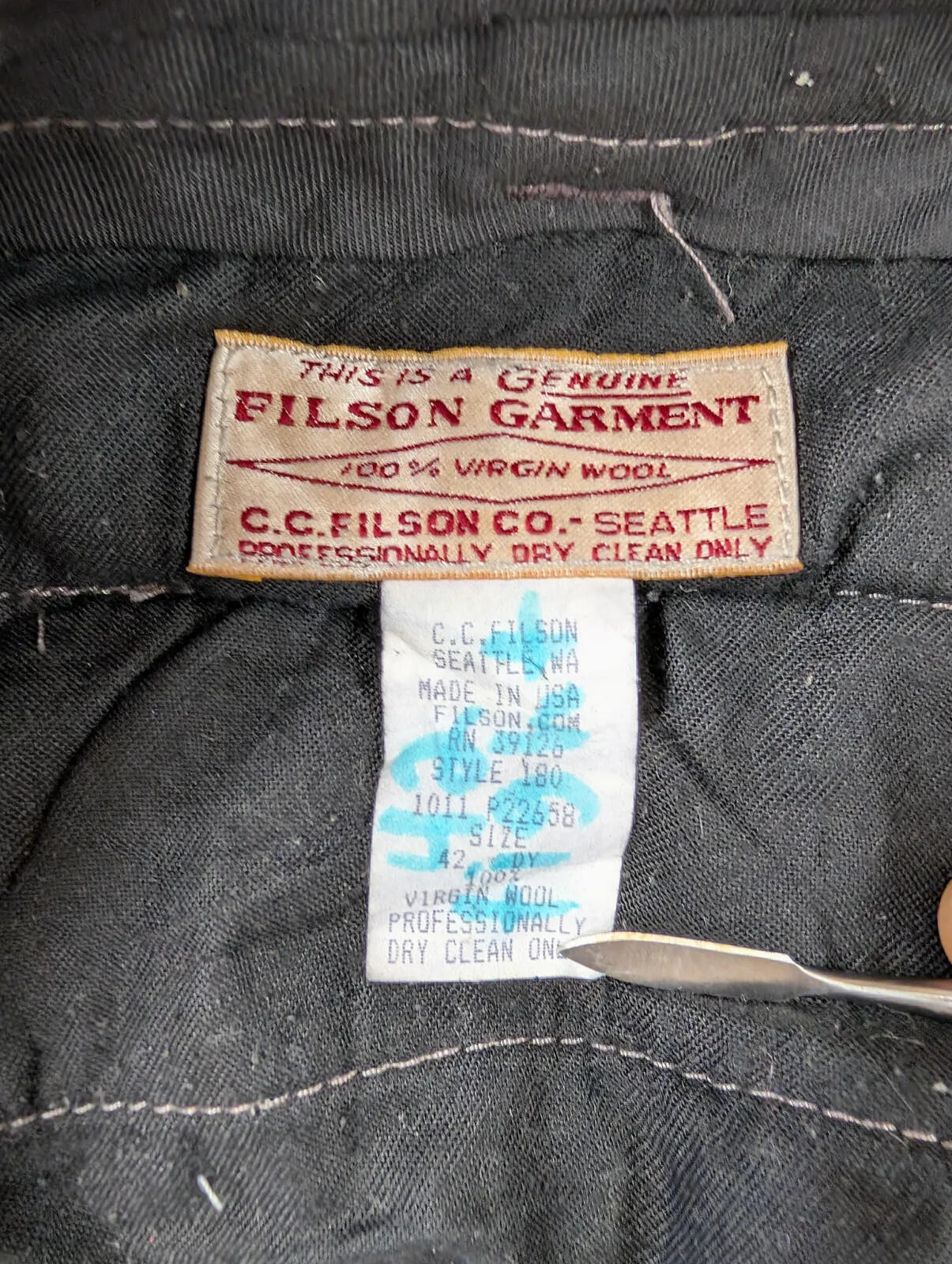 Filson Forestry Cloth Trousers W38 L28 Style 69 Cotton Green Work Wear USA Made