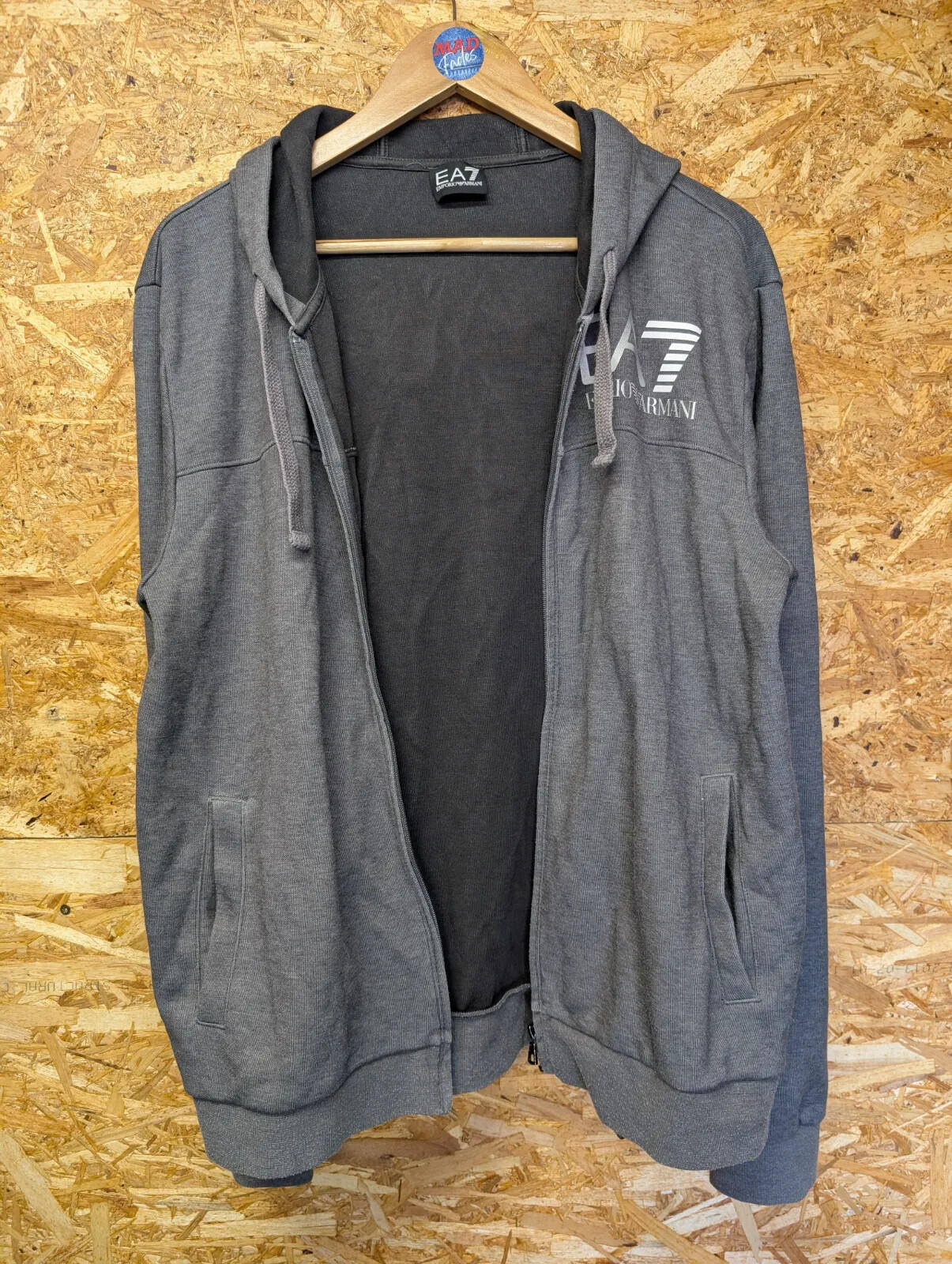 EA7 Emporio Armani EA7 Zip Hoodie Mens XXL Grey Cotton Full Zip Hooded Logo