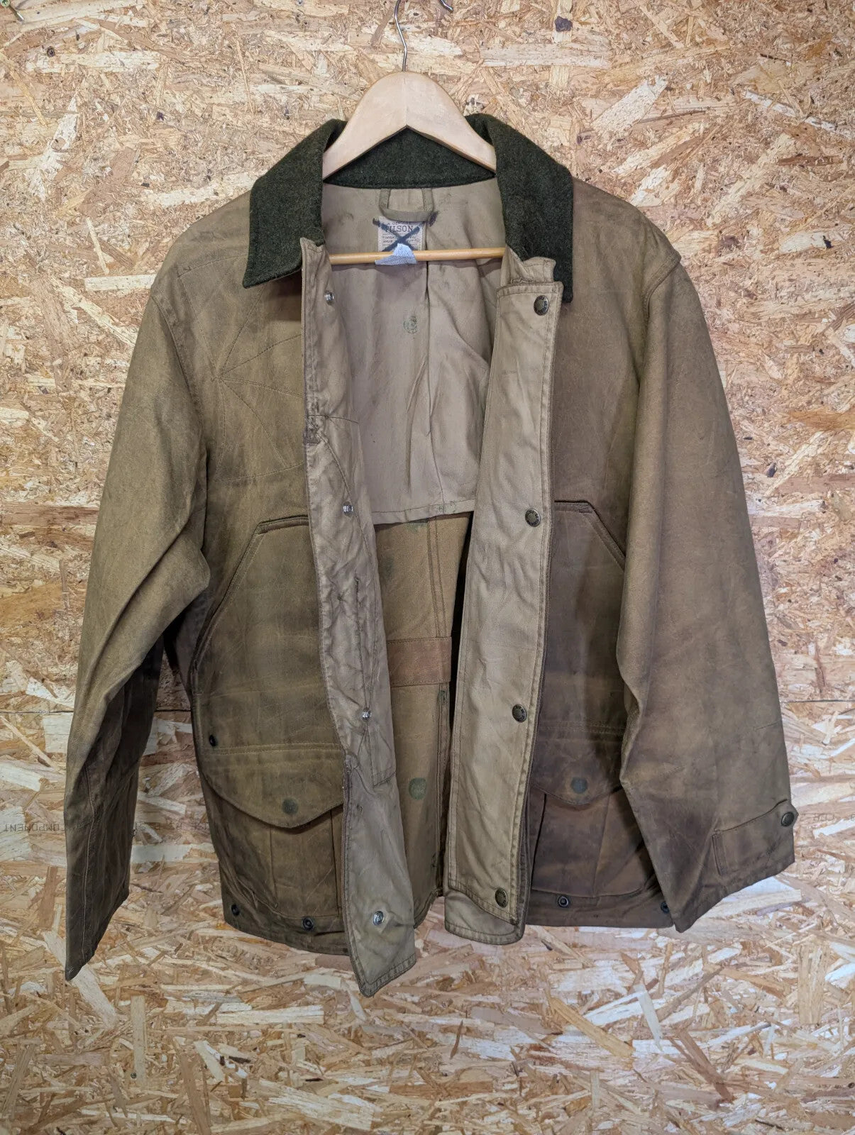 Filson Tin Cloth Waterfowl Upland Coat Mens Large Duck Brown USA Style 635 Wool