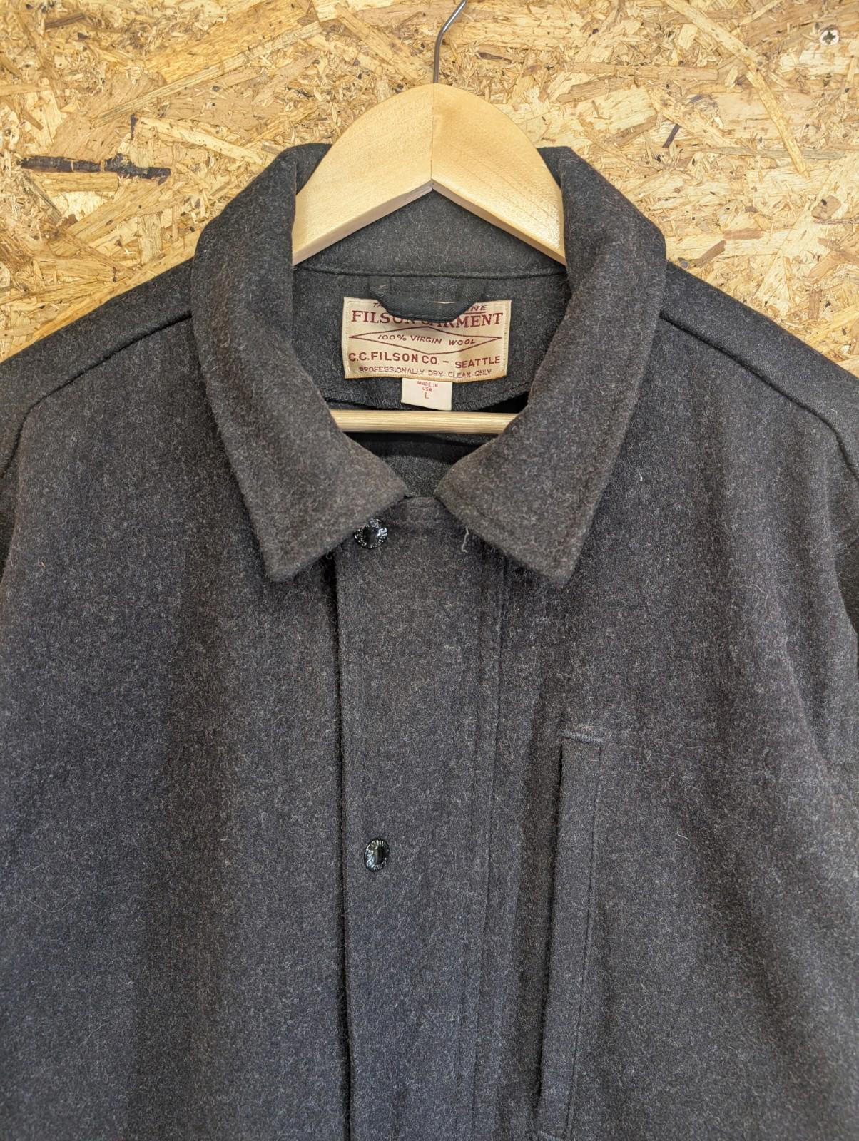 Filson Weekender Wool Coat Large Mackinaw Charcoal Grey Mile Marker Jacket USA