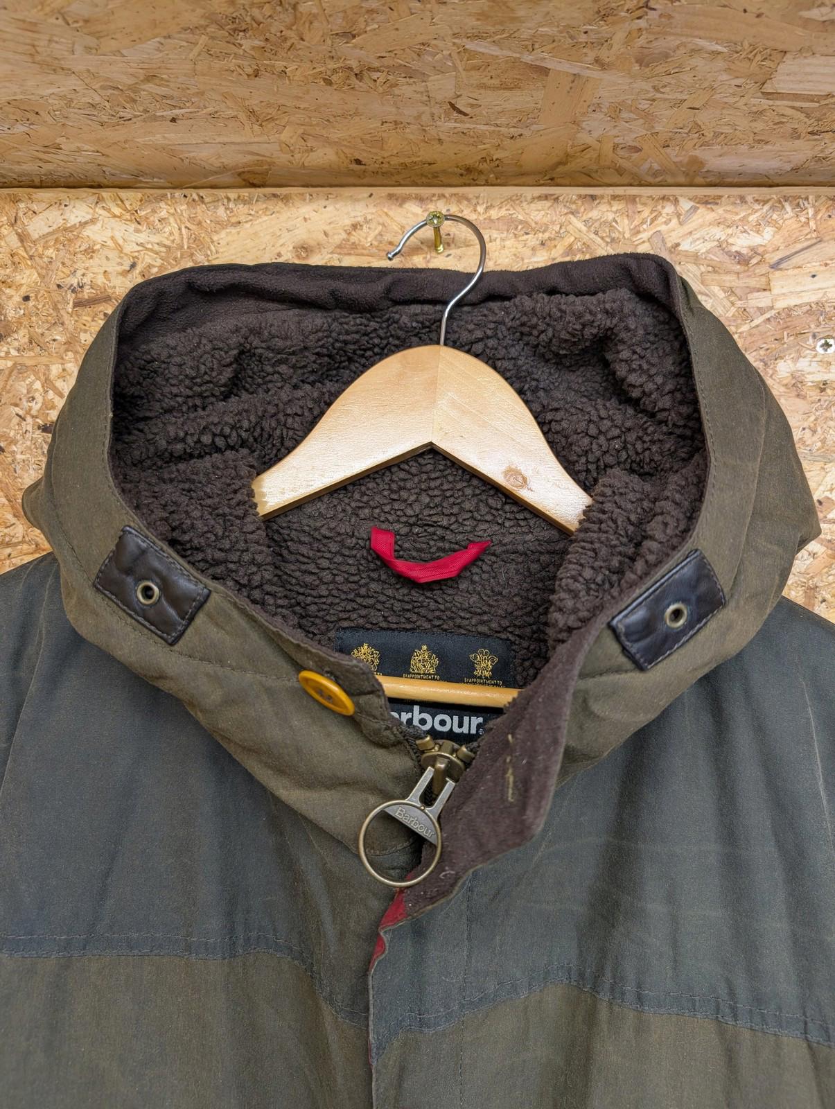 Barbour Game Parka Jacket Large Men Wax Cotton Olive Green Fleece Lined Coat