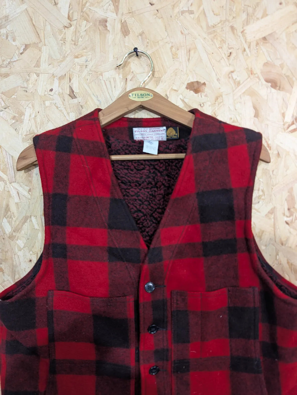 Filson Mackinaw Wool Vest Mens XXL 46 Red Black Buffalo Heavy Lined USA Made