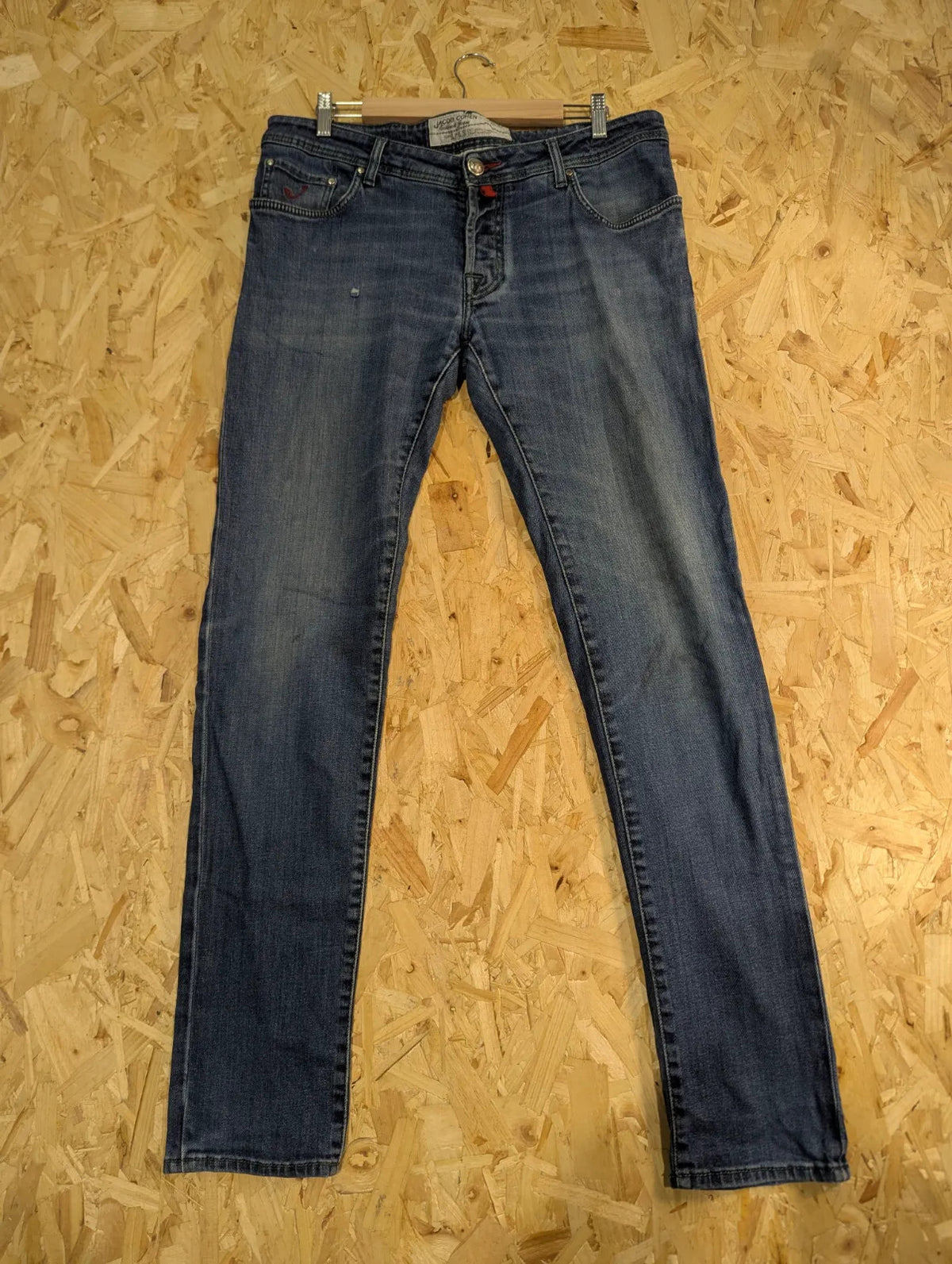Jacob Cohen Jeans Mens W34 L34 Blue Wash Denim Straight Button Fly Handmade