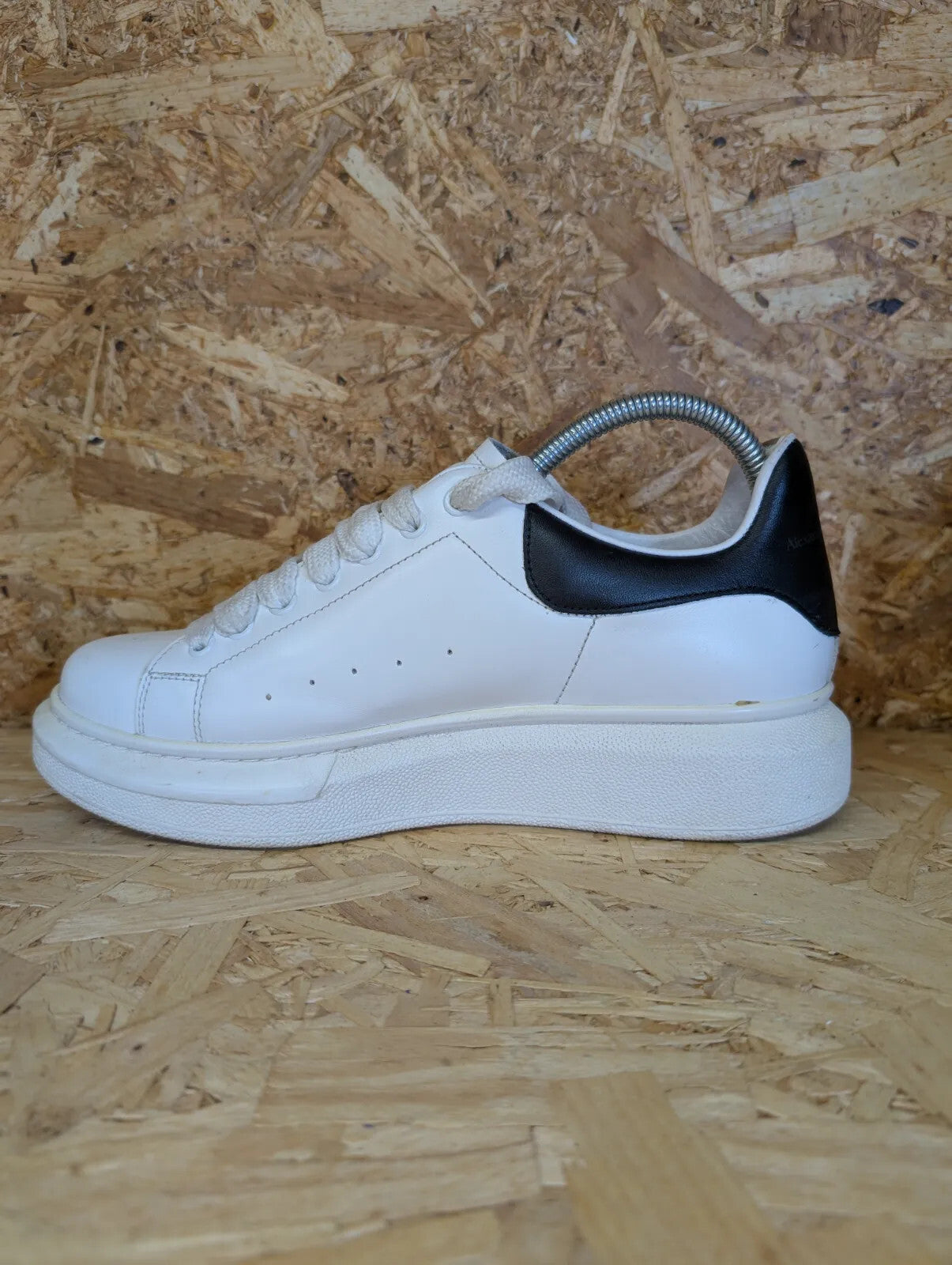 Alexander McQueen Oversized Trainers Womens UK 8 White Black Leather Wedge