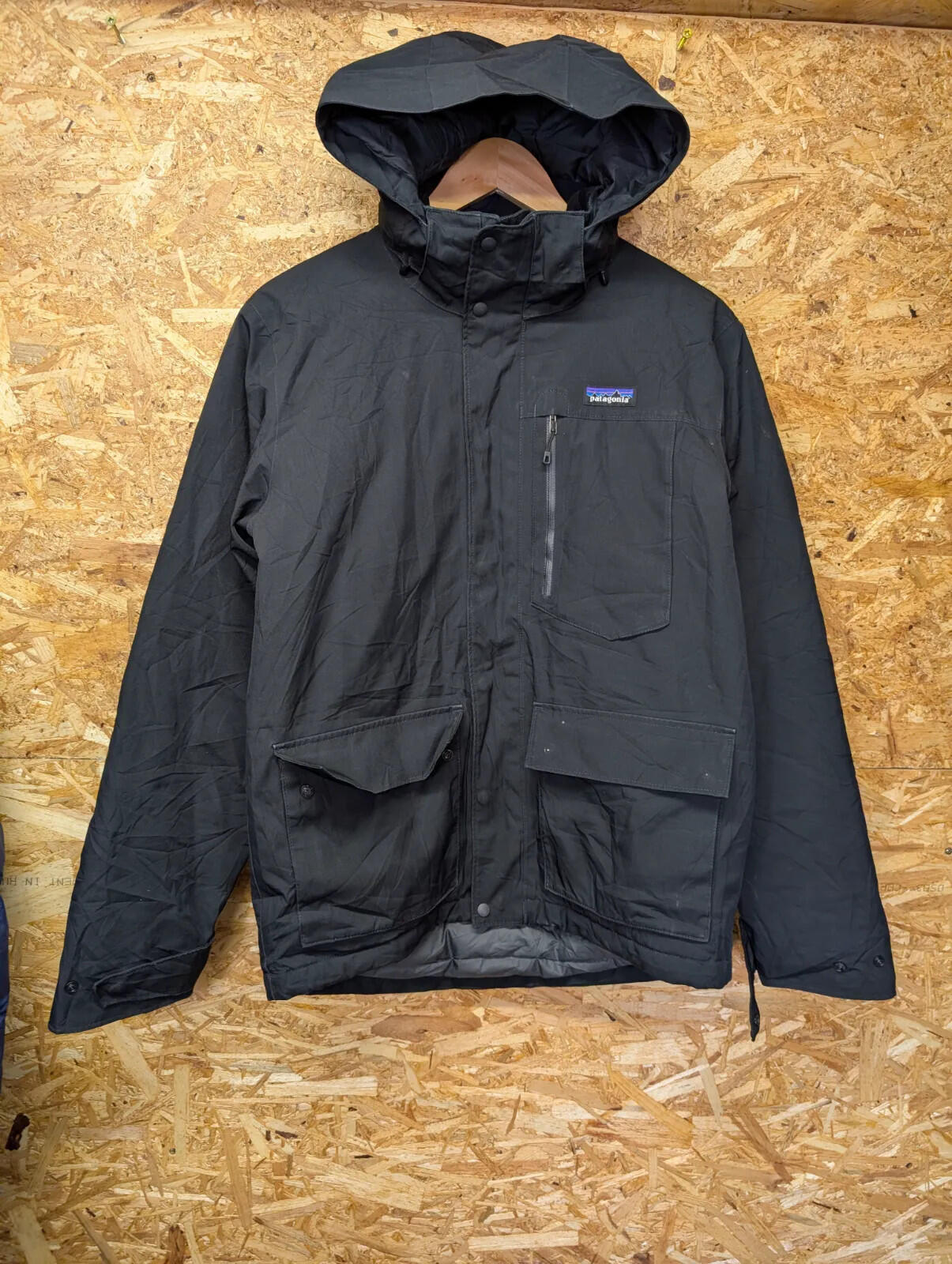 Patagonia Padded Jacket Mens Small Black Down Insulation Hooded Zip Pockets