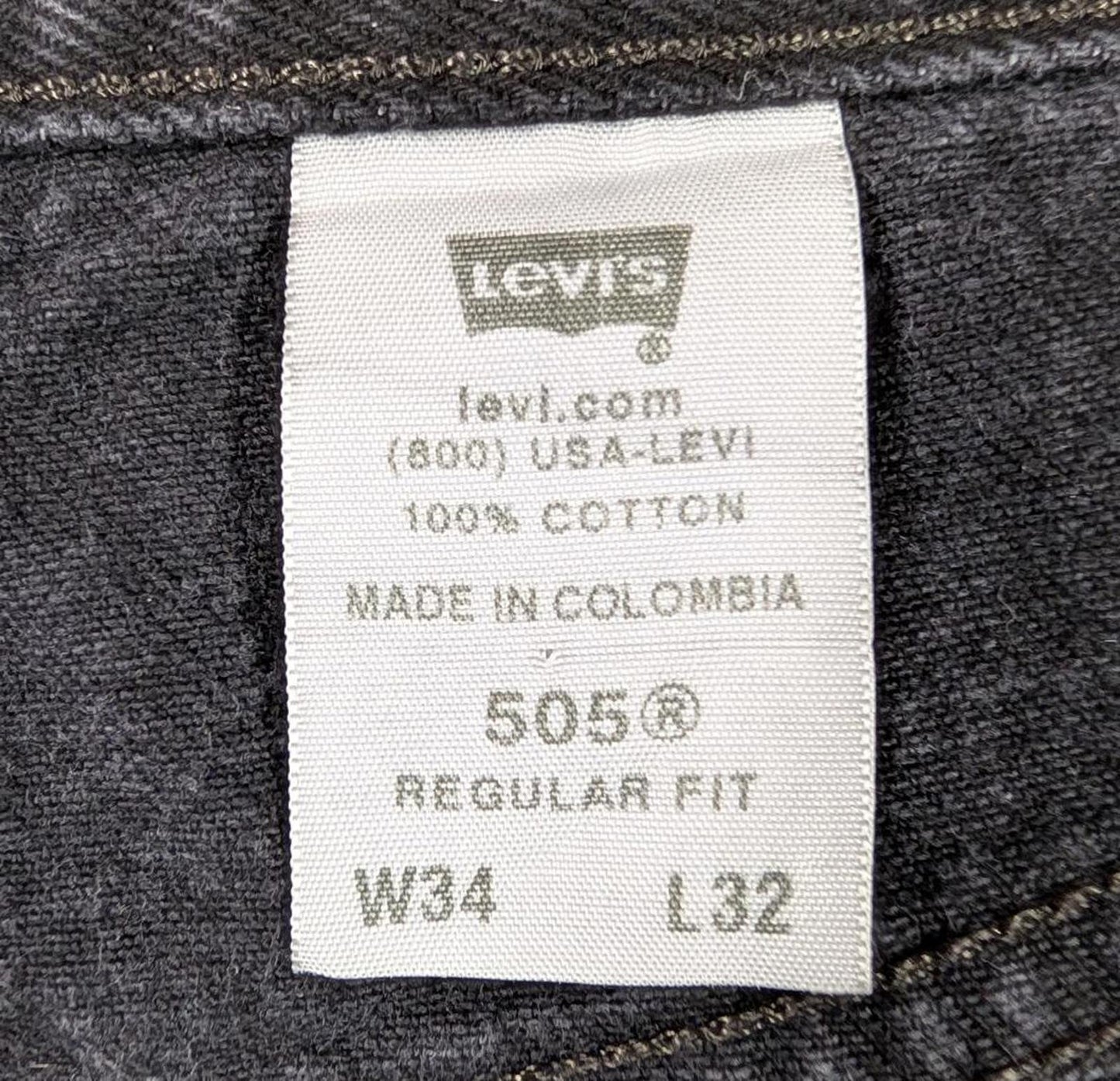 Levis 505 Jeans W34 L32 Men Straight Leg Regular Fit Black Zip Red Tab Vintage