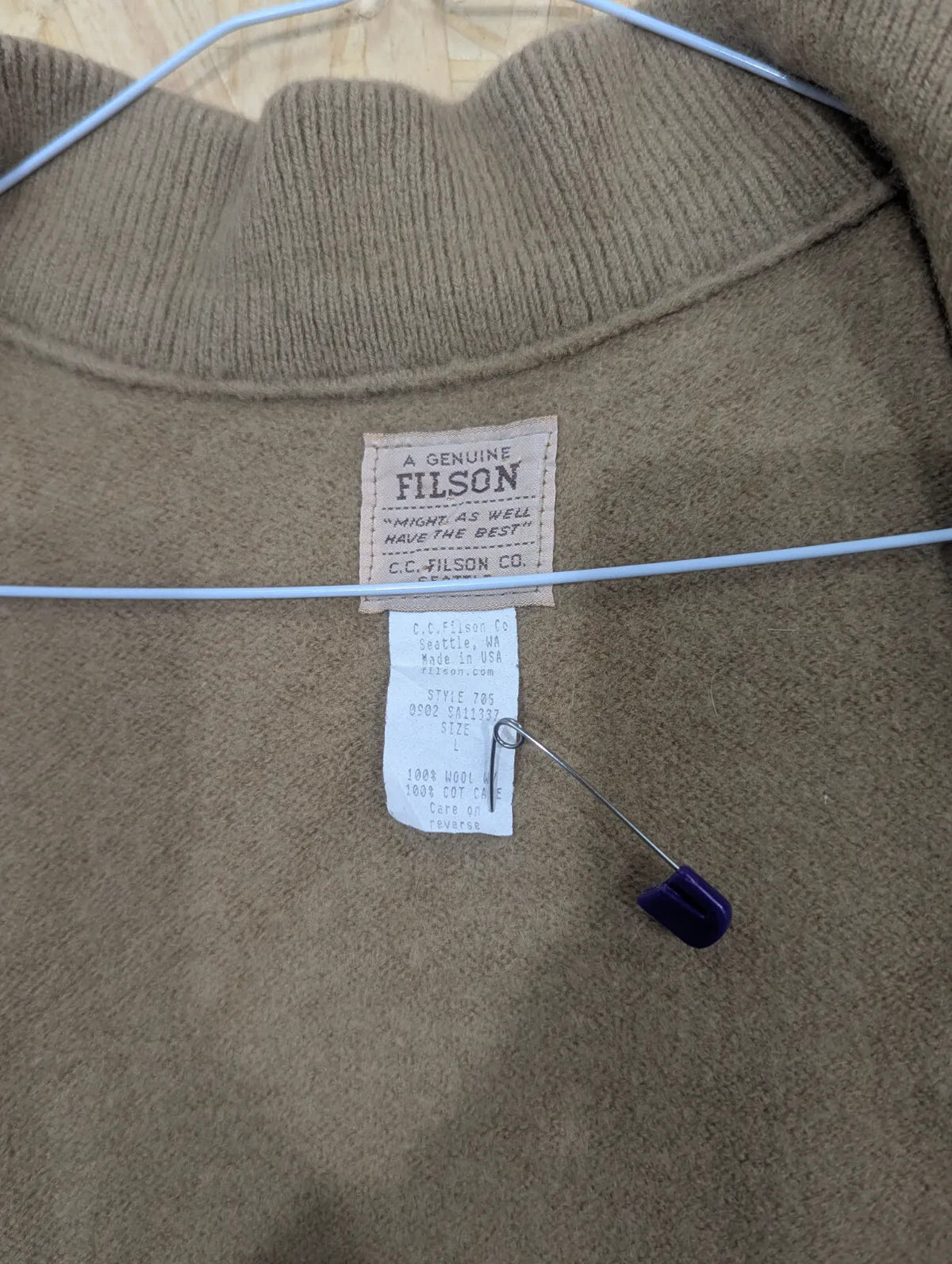 Filson 705 Vest Mens Large Beige Tan Wool Tin Cloth Cotton Full Zip USA Made
