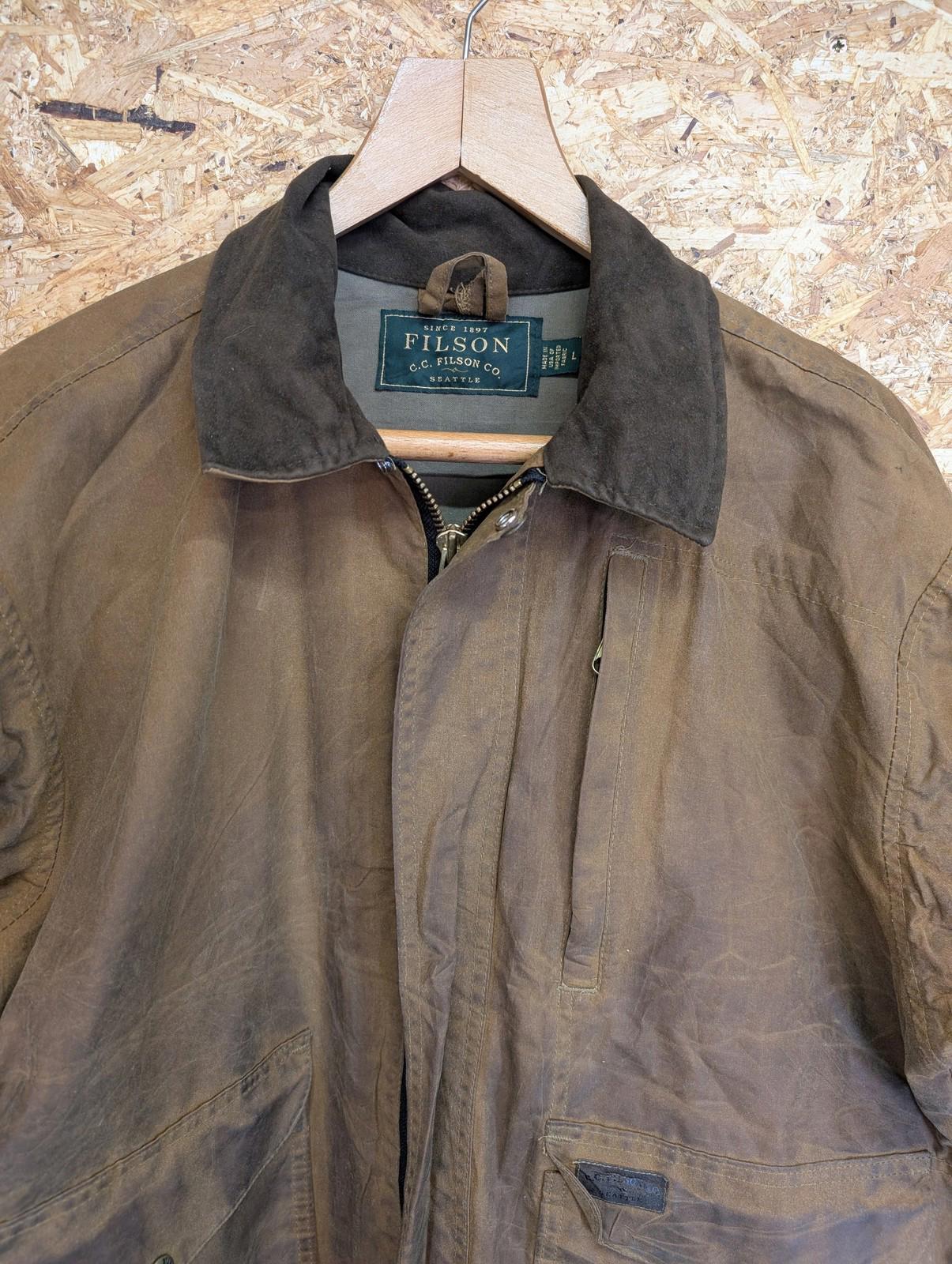 Filson Jacket Large Men Waxed Workwear Brown Outdoor Coat Oil Moelskin Collar