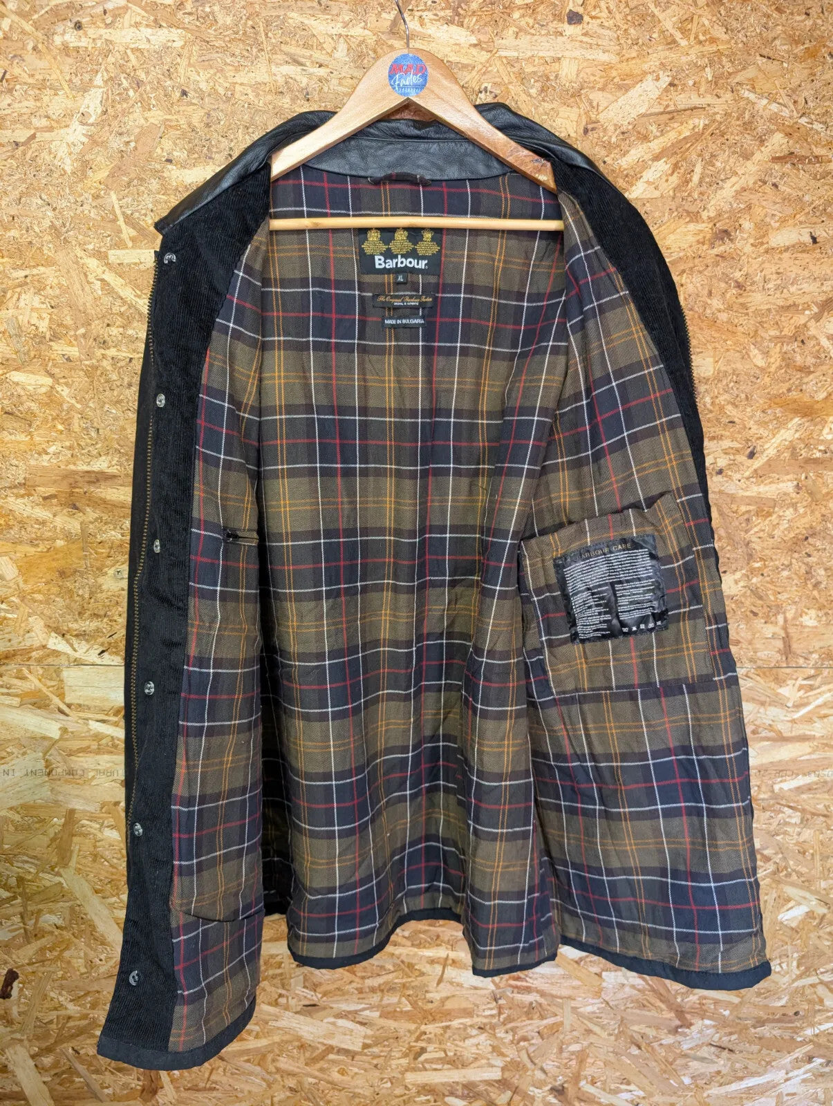 Barbour Fieldspar Wax Jacket Mens XL Black Leather Collar Checked Lining Ltd Ed