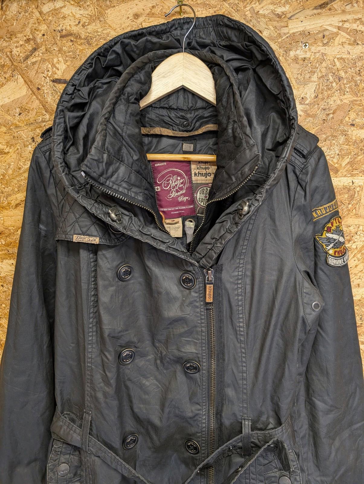 Khujo Samantha Parka XL Women Quilted Wax Jacket Black Padded Lined Y2K