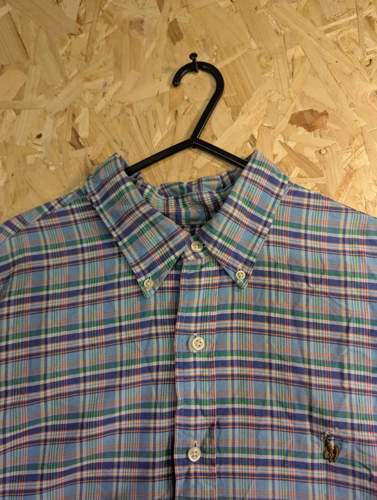 Ralph Lauren Shirt Mens XL Light Blue Cotton Plaid Embroidered Logo Button Down