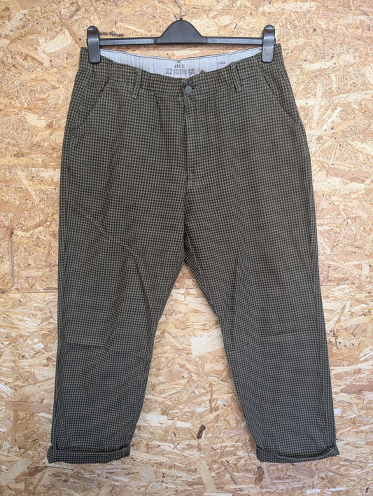 Levis XX Chino EZ Trousers Large Casual Joggers Houndstooth Check Khaki Green