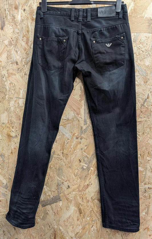 Armani J93 Black Jeans W33 L34 Men Distressed Denim Zip Fly Slim Straight Leg